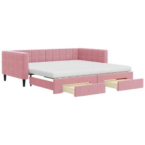 Divano Letto Estraibile Con Cassetti Rosa 100x200 Cm Velluto - Foto 1