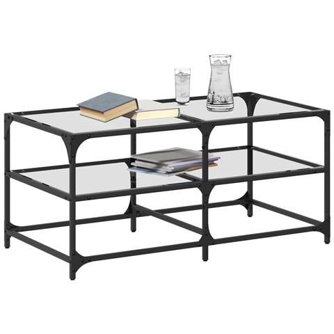 Tavolini Con Piano Vetro Trasparente 2 Pz 98,5x50x45 Cm Acciaio - Foto 3