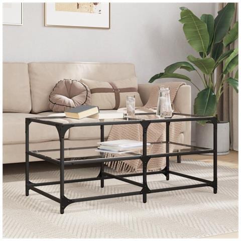 Tavolini Con Piano Vetro Trasparente 2 Pz 98,5x50x45 Cm Acciaio - Foto 1