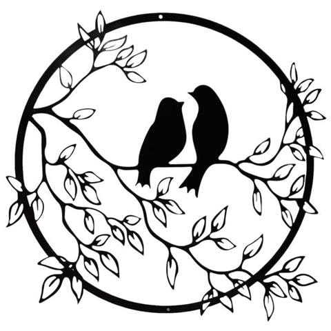 Decorazione Da Parete In Metallo - Silhouette Di Uccelli Innamorati Black Modello 1 - Foto 1