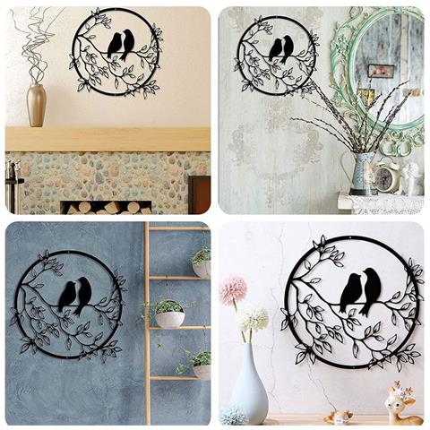 Decorazione Da Parete In Metallo - Silhouette Di Uccelli Innamorati Black Modello 1 - Foto 4