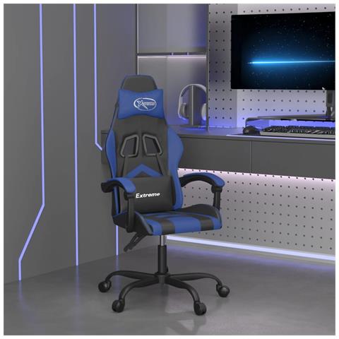 Sedia da Gaming Girevole Nero e Blu in Similpelle - Foto 2