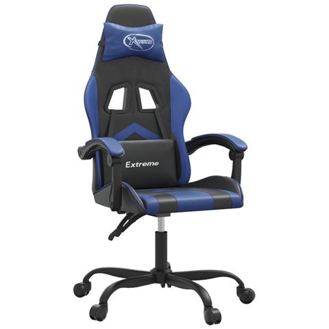Sedia da Gaming Girevole Nero e Blu in Similpelle - Foto 1