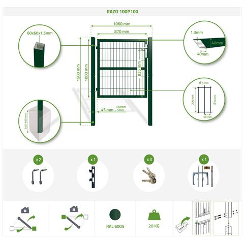 Cancello In Rete 1m Verde Razo H.100cm - Foto 8