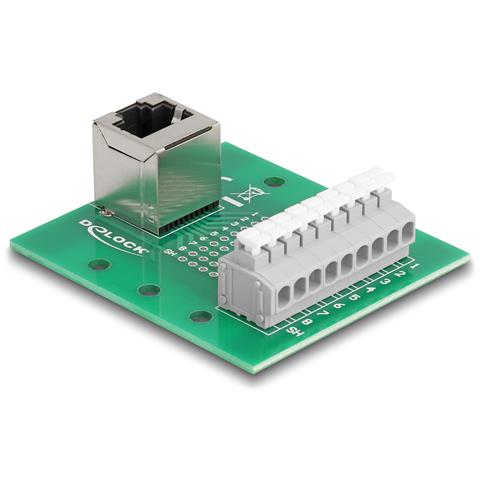 RJ45 femmina per morsettiera con pulsante per guida DIN angolata - Foto 2