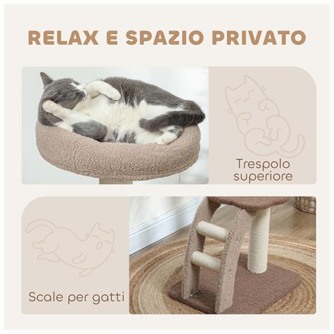 Albero Tiragraffi a 3 Livelli con Trespolo Superiore e Pallina Giocattolo, 48x40x88 cm, Bianco e Marrone - Foto 2