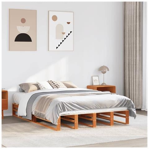 Letto Senza Materasso Marrone Cera 150x200 Cm In Legno Di Pino - Foto 1