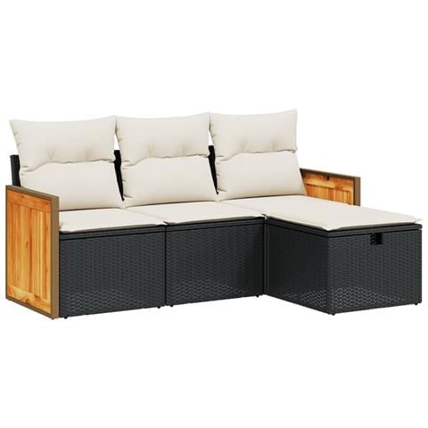 Set Divani Da Giardino 4 Pz Con Cuscini Nero In Polyrattan - Foto 2