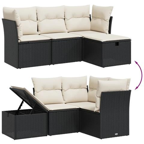 Set Divani Da Giardino 4 Pz Con Cuscini Nero In Polyrattan - Foto 3
