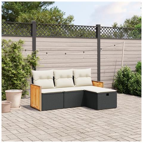 Set Divani Da Giardino 4 Pz Con Cuscini Nero In Polyrattan - Foto 1