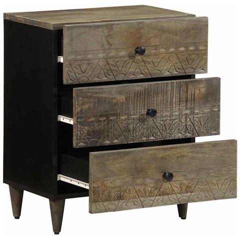 Comodino Grigio Chiaro 50x33x60 Cm In Legno Massello Di Mango - Foto 3