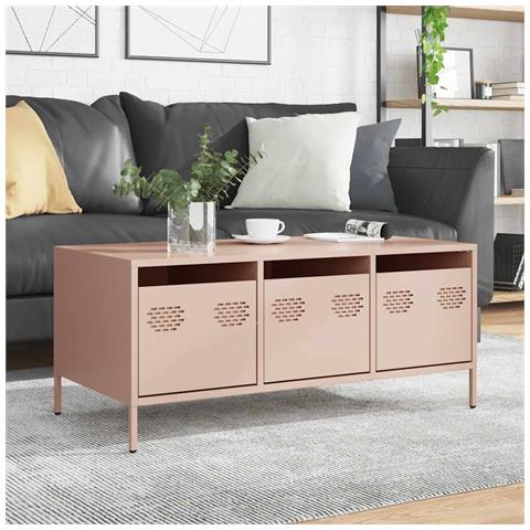 Tavolino Rosa 101,5x50x43,5 Cm In Acciaio Laminato A Freddo - Foto 1