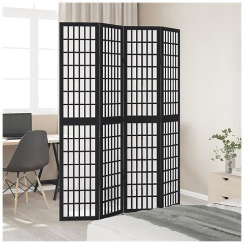 Divisorio Ambienti 4 Pannelli Nero Legno Massello Di Paulownia - Foto 3