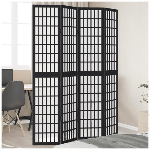 Divisorio Ambienti 4 Pannelli Nero Legno Massello Di Paulownia - Foto 1