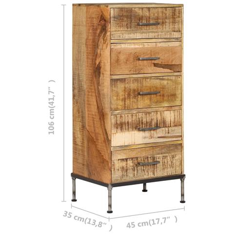 Cassettiera 45x35x106 Cm In Legno Massello Di Mango - Foto 8