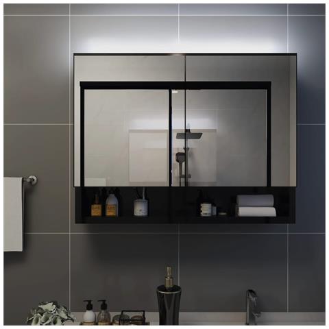 Lusso Casadino - Armadietto A Specchio Con Led Nero 80x15x60 Cm In Mdf - Foto 2