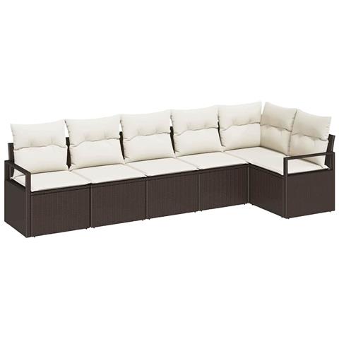 Set di Divani da Giardino a 6 Pezzi con Cuscini Marrone Polyrattan , Divano da Giardino a Due Posti con Cuscini Marrone Polyrattan - Foto 1
