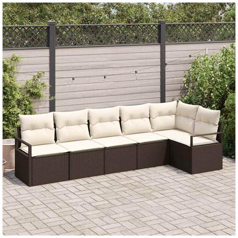 Set di Divani da Giardino a 6 Pezzi con Cuscini Marrone Polyrattan , Divano da Giardino a Due Posti con Cuscini Marrone Polyrattan - Foto 2