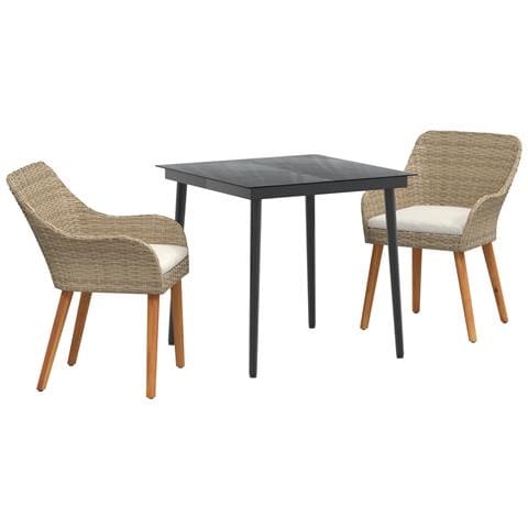Set da Pranzo per Giardino 3 Pezzi Beige in Rattan - Foto 1