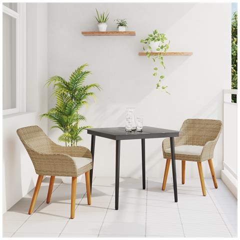 Set da Pranzo per Giardino 3 Pezzi Beige in Rattan - Foto 2