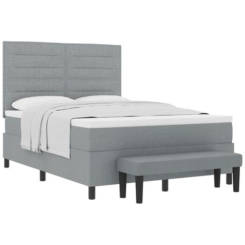 Letto con Rete a Molla e Materasso Grigio Chiaro 140x200 cm Tessuto - Foto 1