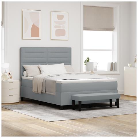 Letto con Rete a Molla e Materasso Grigio Chiaro 140x200 cm Tessuto - Foto 2