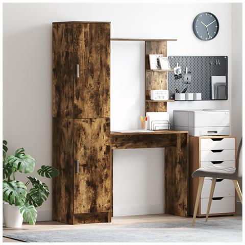 Scrivania con spazio di archiviazione rovere affumicato legno ingegnerizzato - Foto 2