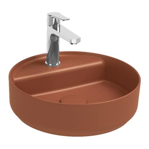 Lavabo Tondo Da Appoggio Senza Troppo Pieno In Ceramica Con Foro Rubinetto - Terracotta Opaco - Foto 1