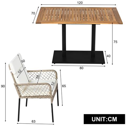 Set Tavolo Da Pranzo E Sedie Da 5 Pezzi, Per 4 Persone, Piano Del Tavolo In Legno Massello Di Acacia, Sedie Con Rivestimento In Rattan Pe - Foto 4