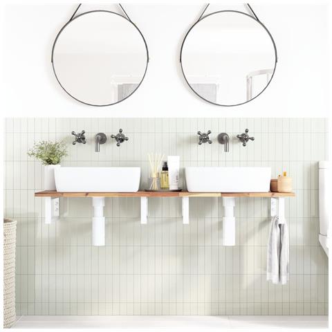 Ripiano A Parete Per Lavabo In Acciaio E Massello Di Acacia - Foto 2