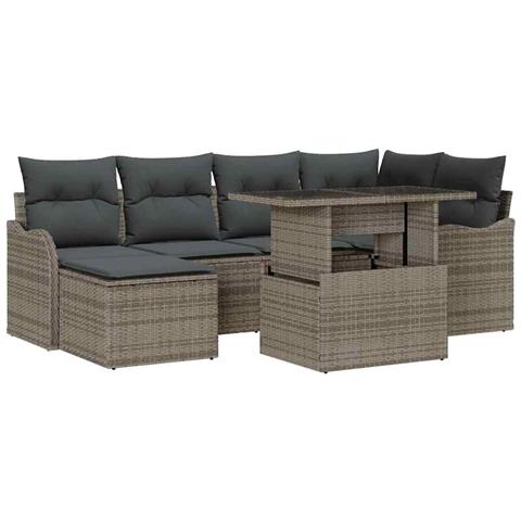 Set Divano da Giardino con cuscino 7 pcs Grigio Poly Rattan - Foto 1