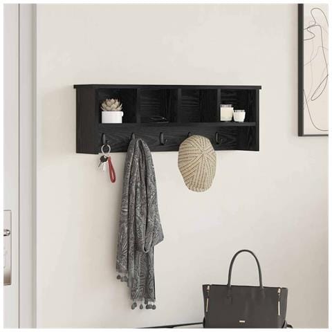 Appendiabiti a muro con lo scaffale Rovere nero 75 x 16 x 26 cm - Foto 2