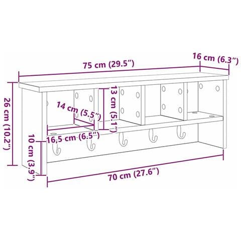 Appendiabiti a muro con lo scaffale Rovere nero 75 x 16 x 26 cm - Foto 9
