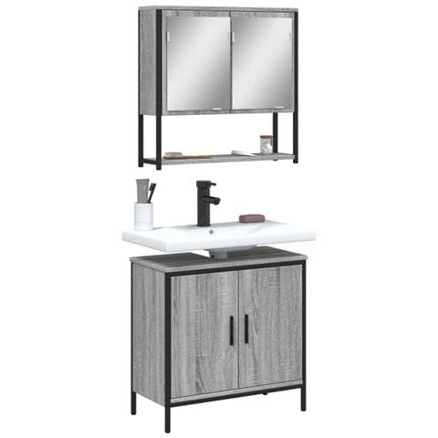 Set Mobili da Bagno 2 pz Grigio Sonoma in Legno Multistrato - Foto 2