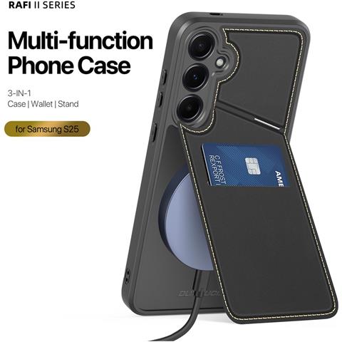 Cover per Galaxy S25 - Pelle /PU, Nero, Con Tarjetero - Foto 2
