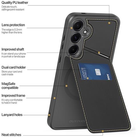 Cover per Galaxy S25 - Pelle /PU, Nero, Con Tarjetero - Foto 4