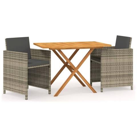 Set da Pranzo per Giardino 3 pz con Cuscini Grigio - Foto 1
