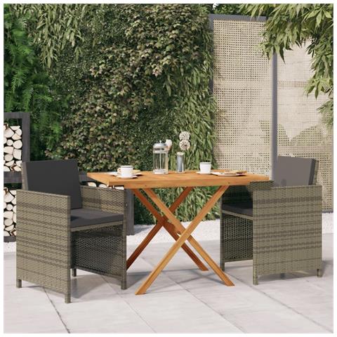 Set da Pranzo per Giardino 3 pz con Cuscini Grigio - Foto 2