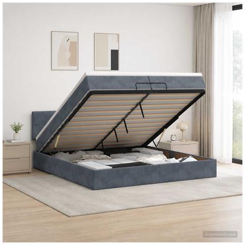 Letto ottomano con materasso Grigio Scuro 200 x 200 cm Velluto - Foto 2