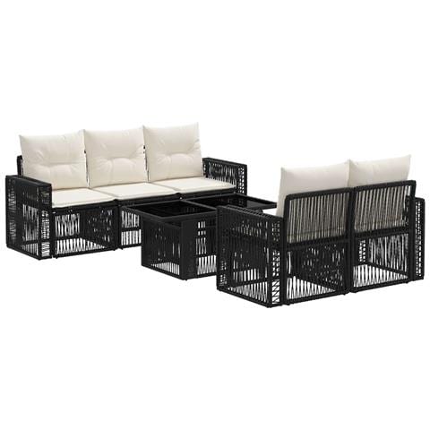 Set Divano da Giardino 6 pz Nero e Bianco Crema polyrattan - Foto 1