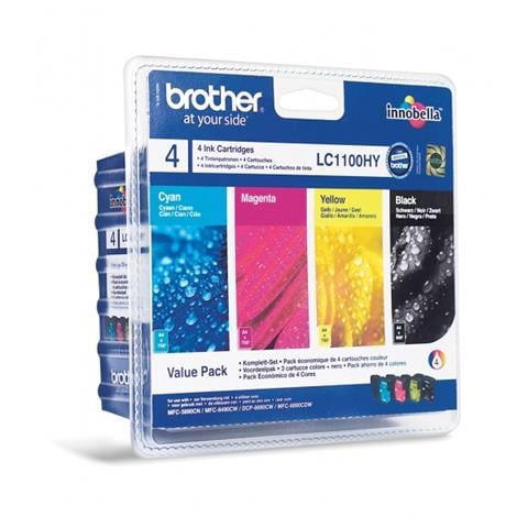 LC-1100VALBP Cartuccia Ink Originale Nera Ciano Magenta Giallo per DCP 385C / 585CW MFC 5490CN / 6490CW Capacità 1500 Pagine Confezione 4 pezzi - Foto 1