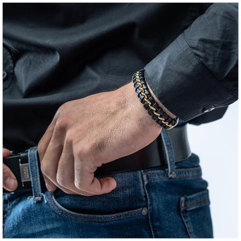 Bracciale in Pelle per Uomo, ""Joy"", 20cm, Oro - Foto 2