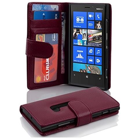 Custodia Libro Per Nokia Lumia 920 In Lila Bordeaux - Con 3 Vani Di Carte E Chiusura Magnetica - Portafoglio Cover Case Wallet Book Etui Protezione - Foto 1