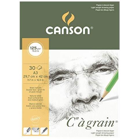 Canson C Un Disegno Grano 125gsm Leggero Carta Grana Fine Tessitura A3 Pad Tra Cui 30 Fogli - Foto 1