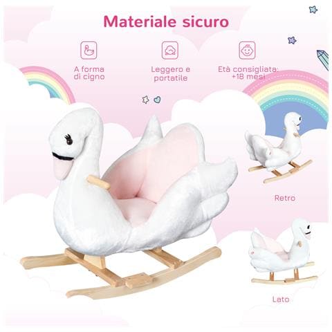 Dondolo A Forma Di Cigno, Struttura In Metallo E Legno - Bianco - Foto 2