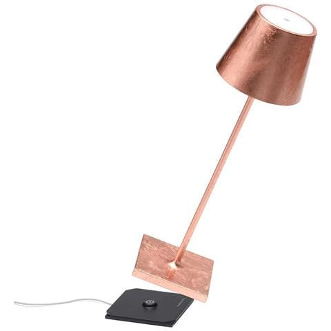 Lampada A Led Da Tavolo Poldina Pro Foglia Rame Ricaricabile E Dimmerabile Con Batteria Fino A 12 Ore - Foto 2