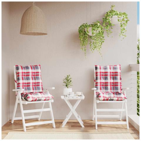 Cuscini Sedia Schienale Basso 2 Pz Quadri Rosso Tessuto Oxford - Foto 1