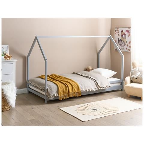 Letto Per Bambini Casa Legno Di Pino Appy 90 X 200 Cm Grigio - Foto 1