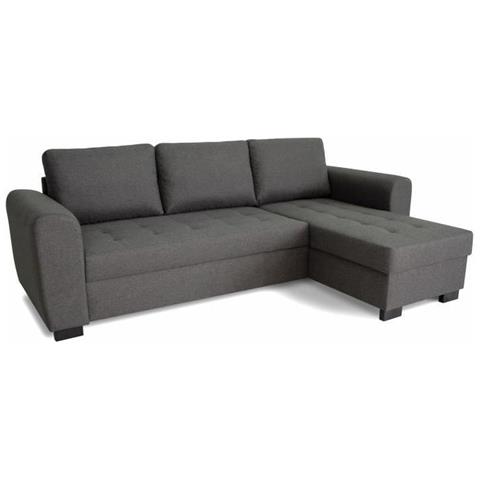 Divano Angolare Fisso Reversibile A 4 Posti - Tessuto Antracite - 245 X 150 X 86 Cm - Foto 1