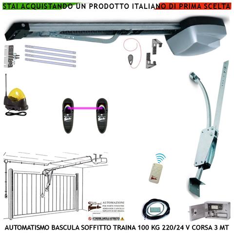 Basculante 100 Kg Motore 220/24 V Soffitto Radiocomando Archetto Oscillante Blindino Sblocco Fotocellula Faro Antenna - Foto 1